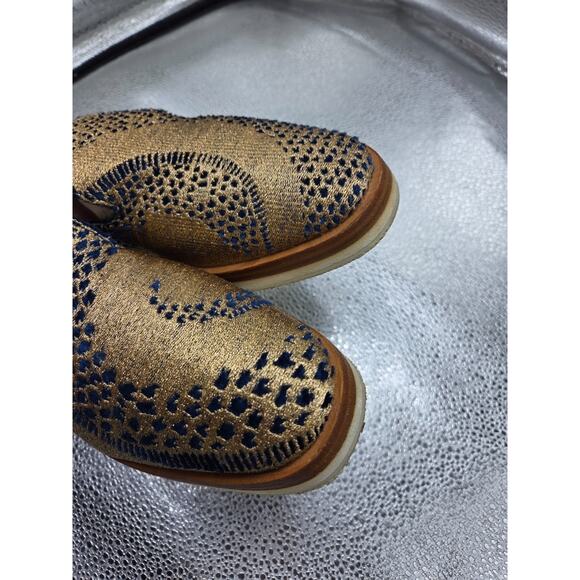 FREE PEOPLE Snake Eyes Loafers Gold & Blue Size 7 Woven Textile Shoes Euro 37 - Picture 8 of 10